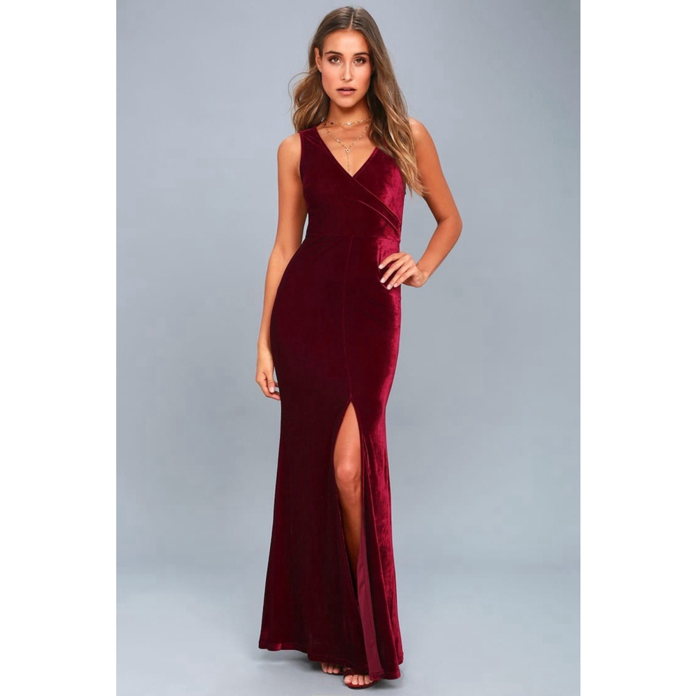 Lulus Women’s Crushin' It Burgundy Velvet Maxi Dress Size S Classic Holiday